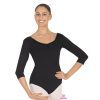 Eurotard Adult Pinch Front and Back 3/4 Sleeve Leotard Adult XS Black - DanceSupplies.com