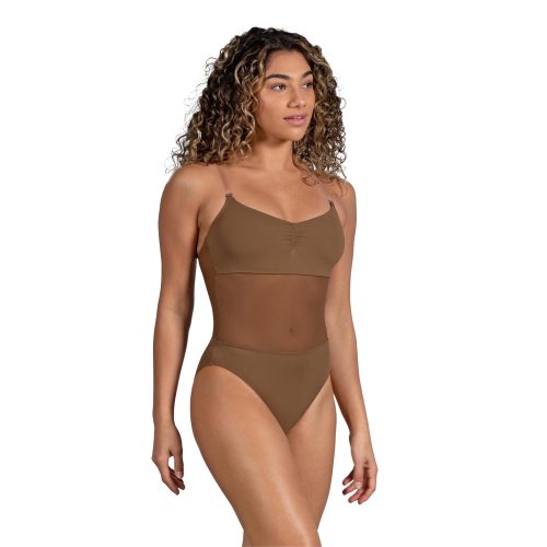 Bloch Ladies Cordelia Mesh Panel Bodysuit Adult P Almond - DanceSupplies.com