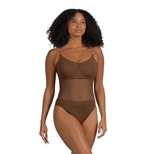 Bloch Ladies Cordelia Mesh Panel Bodysuit Adult P Cocoa - DanceSupplies.com