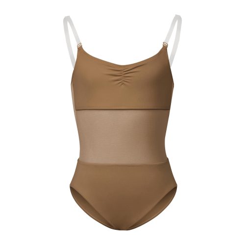 Bloch Girls Sunna Mesh Panel Bodysuit Child 4-6 Almond - DanceSupplies.com