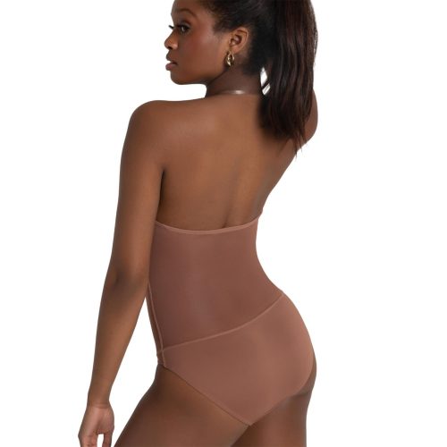 Capezio 3763W Plunge Neck Mesh Midriff Leotard Mocha 2