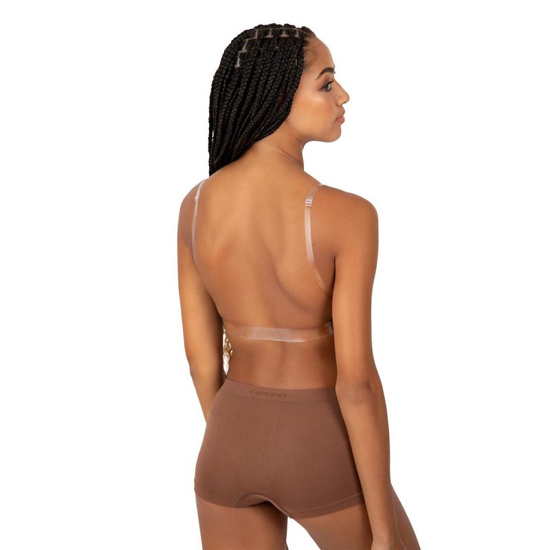 Capezio 3777W Deep Neck Clear Back Bra Mocha 2