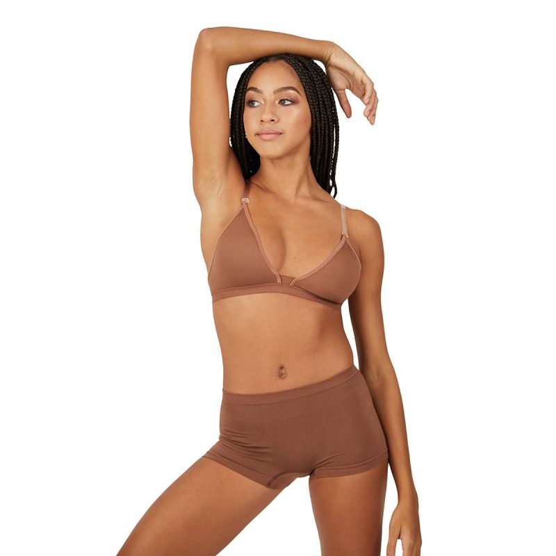 Capezio 3777W Deep Neck Clear Back Bra Mocha