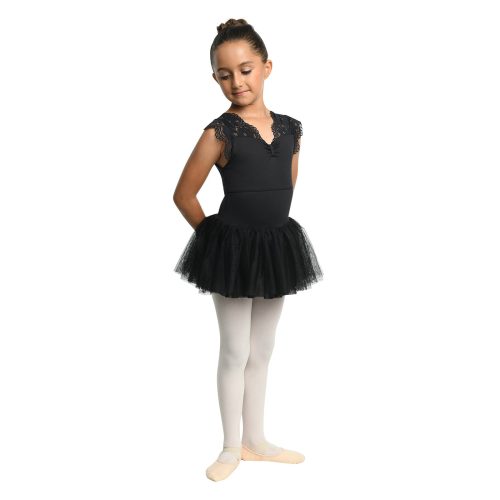 Danznmotion Brielle Cap Sleeve Lace Dress Child 2-4 Black - DanceSupplies.com