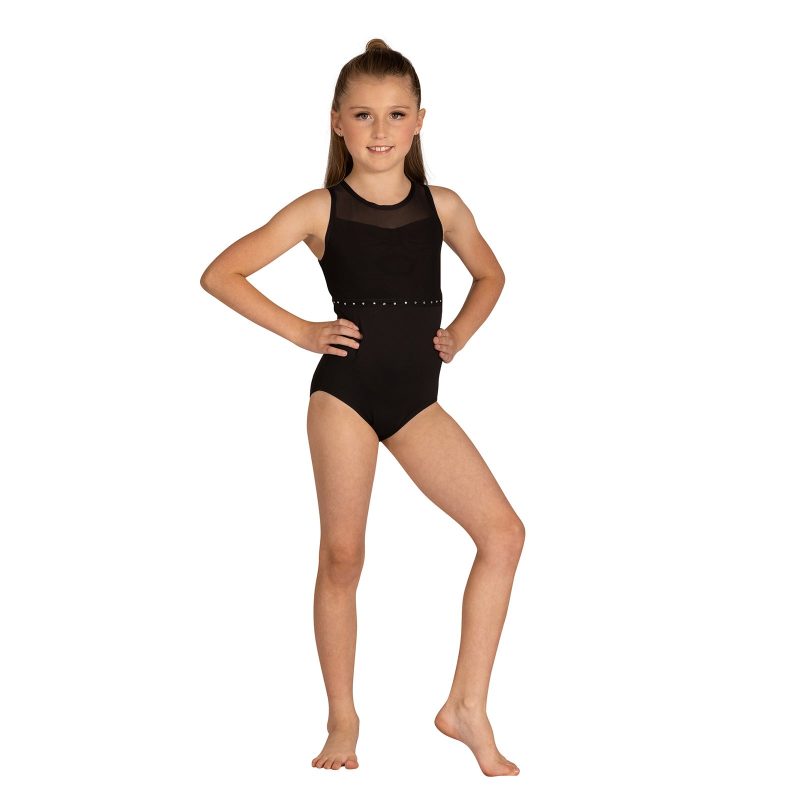 Danznmotion Child Alexa Rhinestone Tank Leotard Child 4-6 Black - DanceSupplies.com