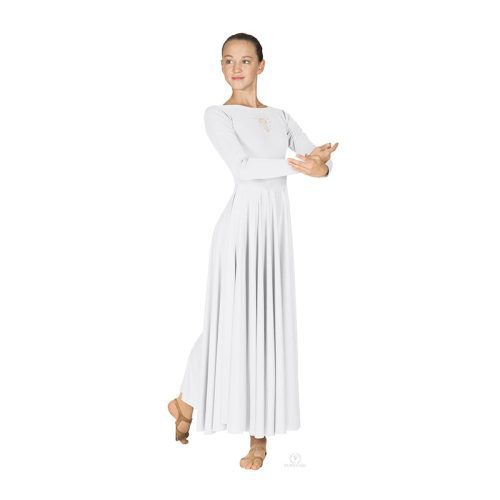 Eurotard Dress with Shining Gold Cross Applique Child S White - DanceSupplies.com