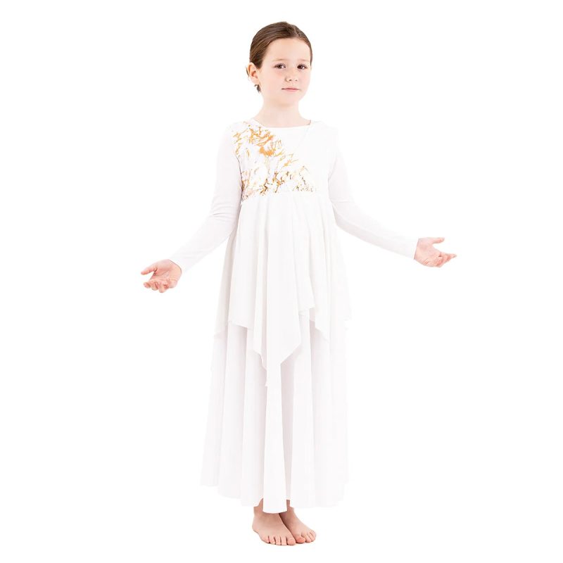 Eurotard Child High Favor Divinity Tunic Child S/M White/Gold - DanceSupplies.com