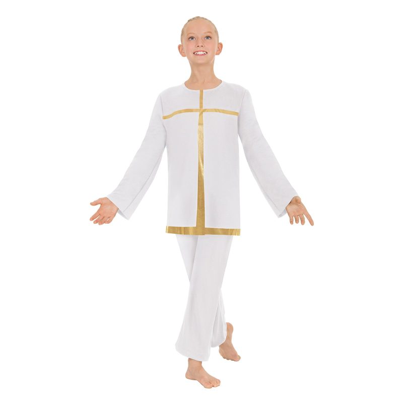 Eurotard Unisex Child's Faith Top Child M White/Gold - DanceSupplies.com