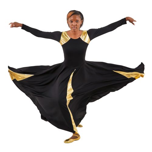 Eurotard High Favor Warrior Dress Adult S Black/Gold - DanceSupplies.com