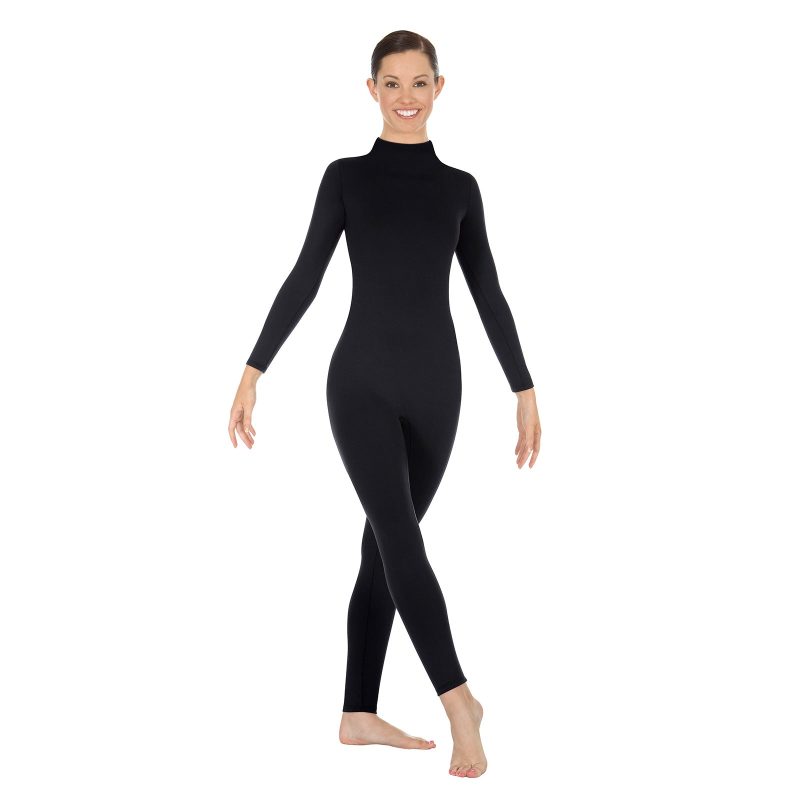 Eurotard Adult Mock Neck Long Sleeve Unitard Adult S Black - DanceSupplies.com