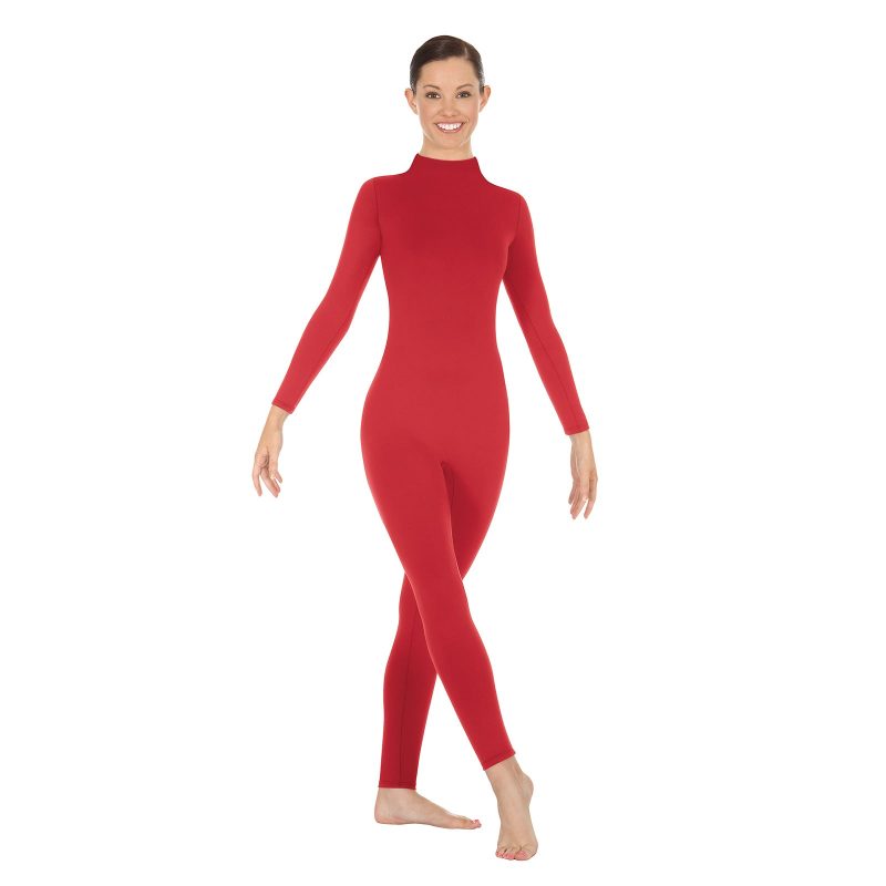 Eurotard Adult Mock Neck Long Sleeve Unitard Adult S Red - DanceSupplies.com