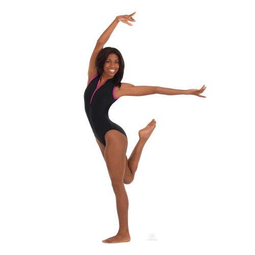 Eurotard Adult Zipper Front Leotard Adult XS Black/Fuchsia - DanceSupplies.com