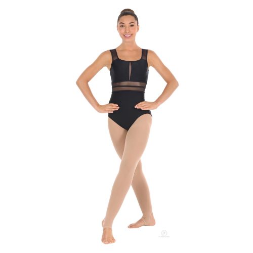 Eurotard Adult Striped Mesh Tank Leotard Adult XS Black - DanceSupplies.com