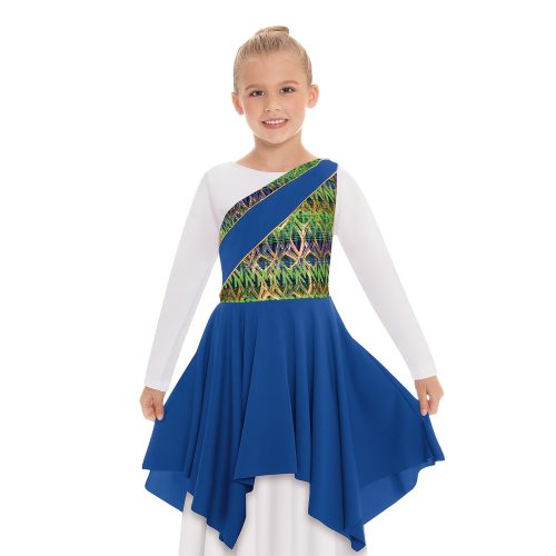 Eurotard Child Joyful Praise Asymmetrical Tunic Child S/M Royal - DanceSupplies.com