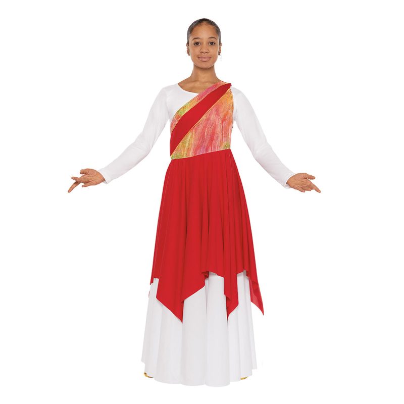 Eurotard Adult Iridescent Asymmetrical Tunic Adult S/M Red - DanceSupplies.com