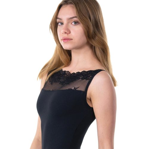 Suffolk 2422A Lace Trim Edge Leotard Black