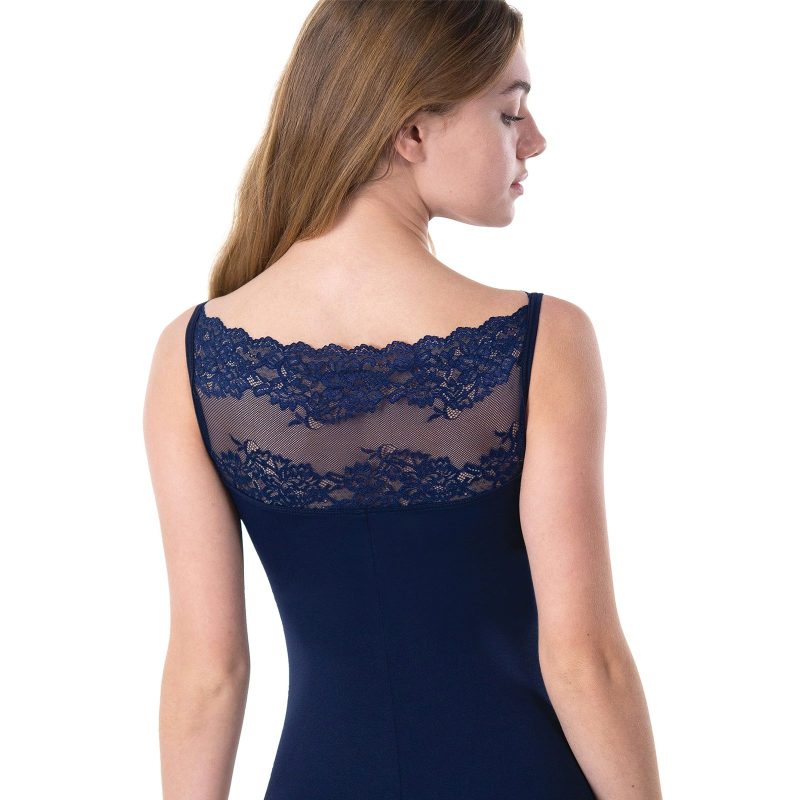 Suffolk 2422A Lace Trim Edge Leotard Navy 2