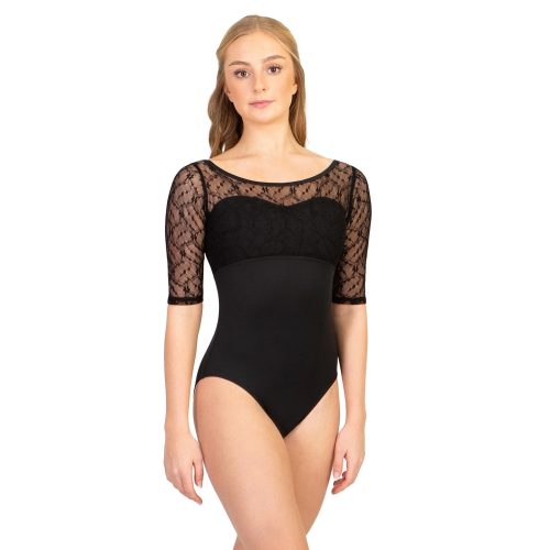 Suffolk Adult Spring Chateau Half Sleeve Leotard Adult P Black - DanceSupplies.com