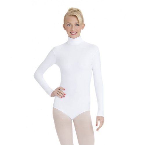 Capezio Adult Turtleneck Long-Sleeve Leotard Adult XS White - DanceSupplies.com